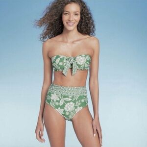 SHADE & SHORE Green Floral High Waist Bikini